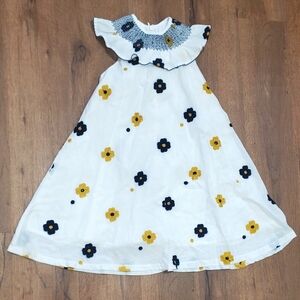 Girls floral print sleevless dress with ruffle collar